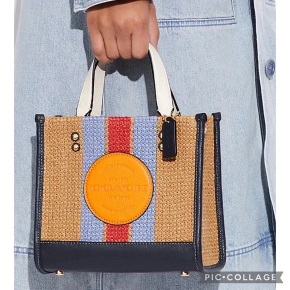 NWT COACH CA291 DEMPSEY TOTE‎ 22 WITH COACH PATCH STRAW/LEATHER SHOULDER BAG - Picture 5 of 11